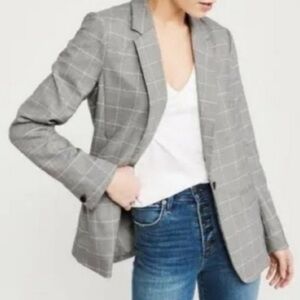 Abercrombie & Fitch Plaid Boyfriend Blazer Jacket Medium Stretch NWT Office